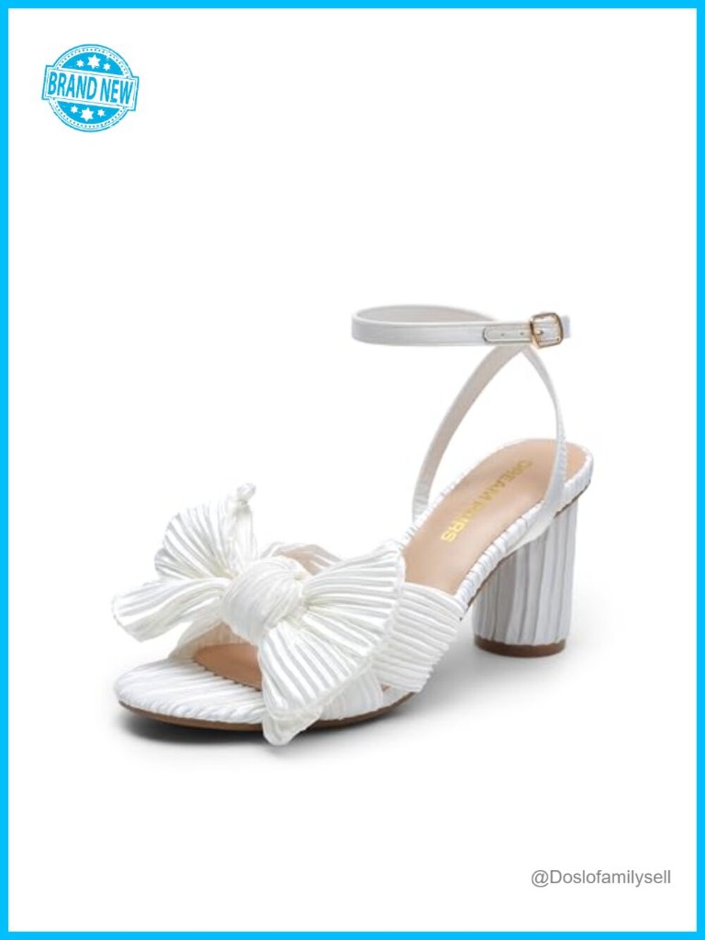Crinkle Satin Bow Knot Heeled Sandals Open Toe Block Heel Ankle Strap